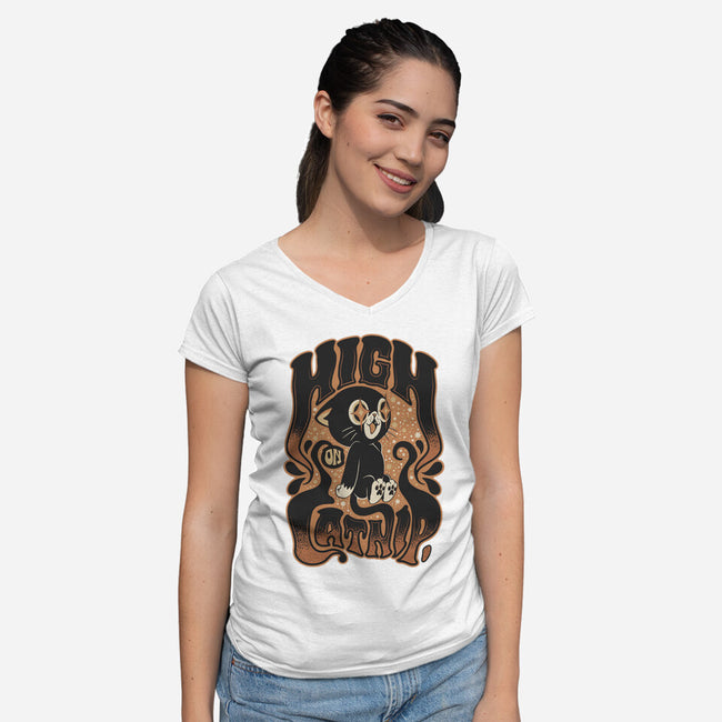 High On Catnip-Womens-V-Neck-Tee-Popnotic