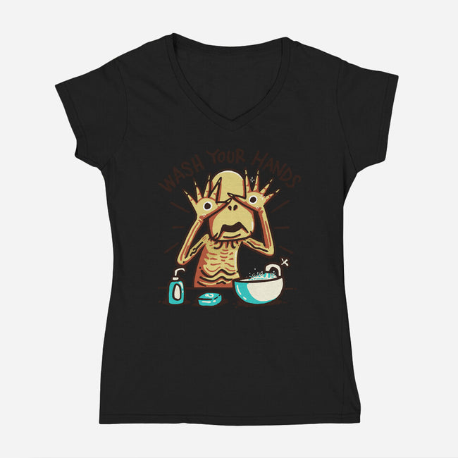 Dirty Hands-Womens-V-Neck-Tee-Wenceslao A Romero