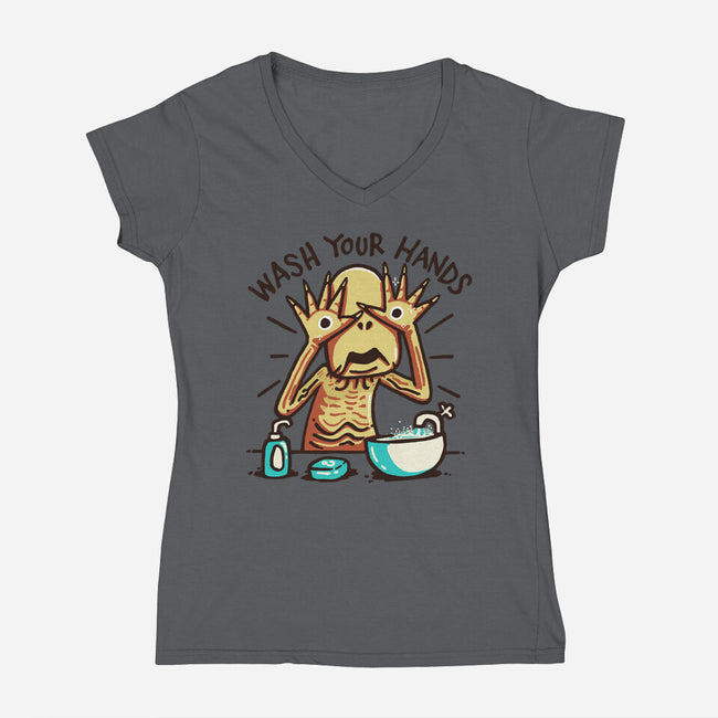 Dirty Hands-Womens-V-Neck-Tee-Wenceslao A Romero