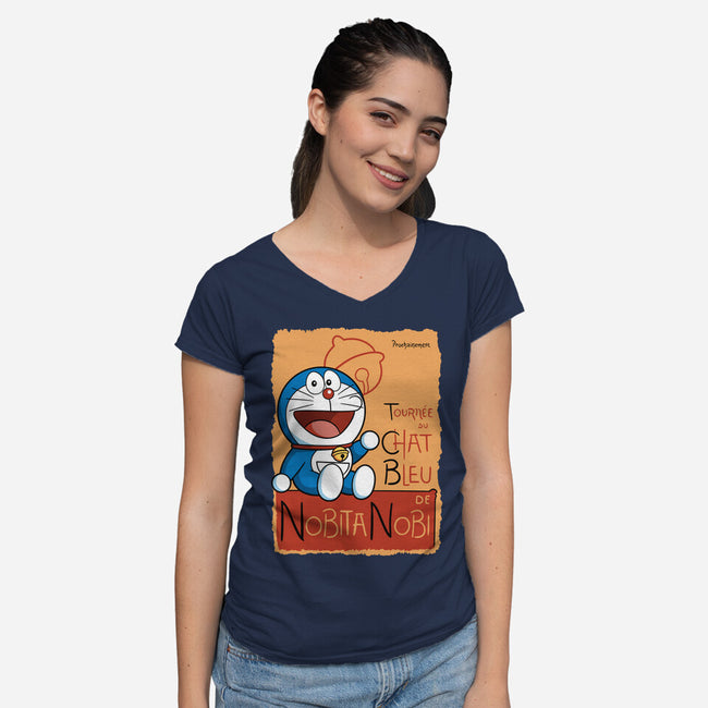 Le Chat Bleu-Womens-V-Neck-Tee-jasesa