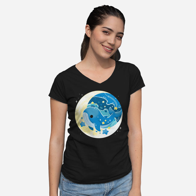 Night Whale-Womens-V-Neck-Tee-Vallina84