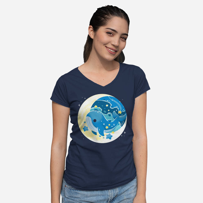 Night Whale-Womens-V-Neck-Tee-Vallina84