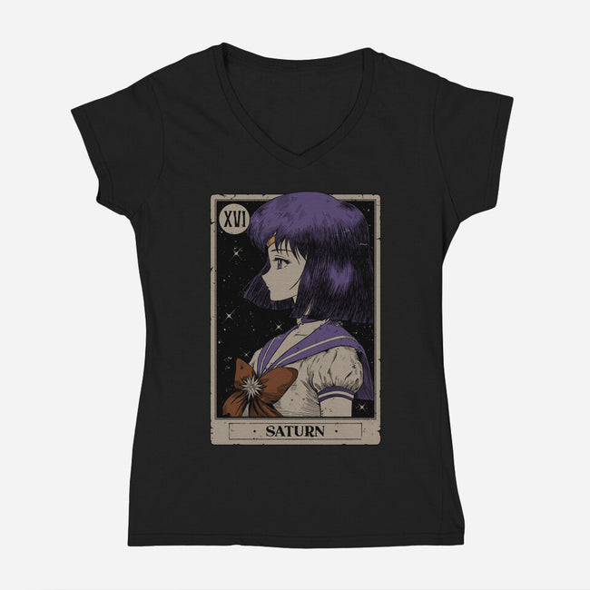 Saturn Tarot Card-Womens-V-Neck-Tee-Hafaell