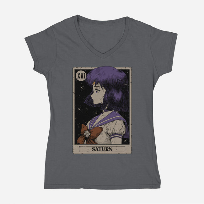 Saturn Tarot Card-Womens-V-Neck-Tee-Hafaell