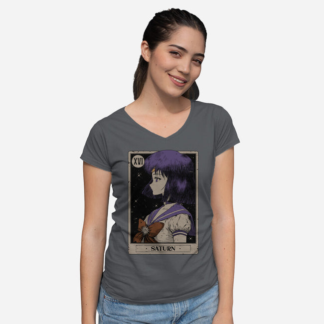 Saturn Tarot Card-Womens-V-Neck-Tee-Hafaell