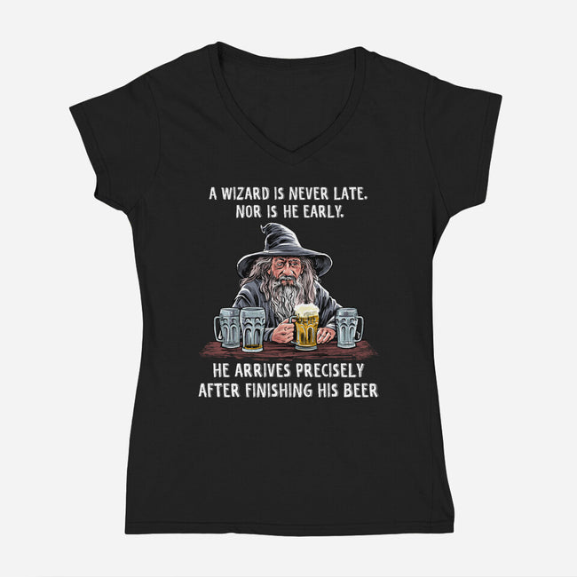 A Wizard Is Never Later-Womens-V-Neck-Tee-zascanauta