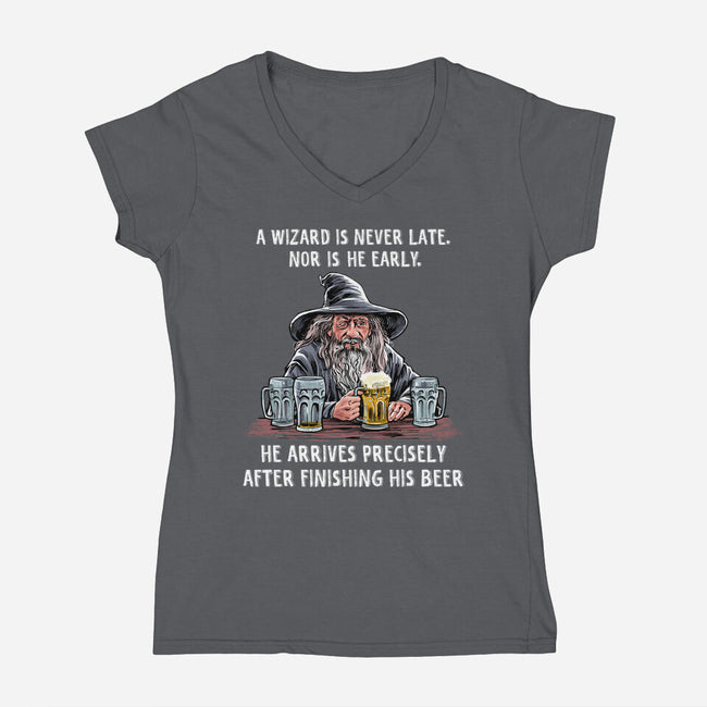 A Wizard Is Never Later-Womens-V-Neck-Tee-zascanauta