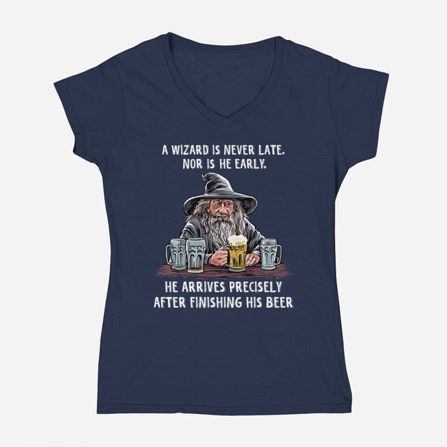 A Wizard Is Never Later-Womens-V-Neck-Tee-zascanauta