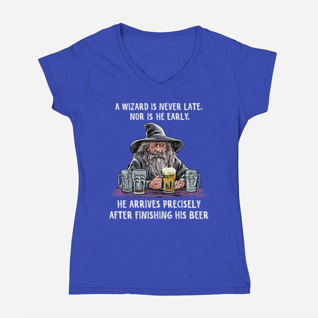 A Wizard Is Never Later-Womens-V-Neck-Tee-zascanauta