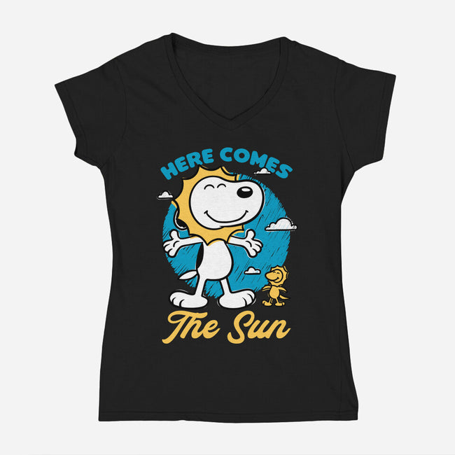 Beagle Summer Music-Womens-V-Neck-Tee-Studio Mootant