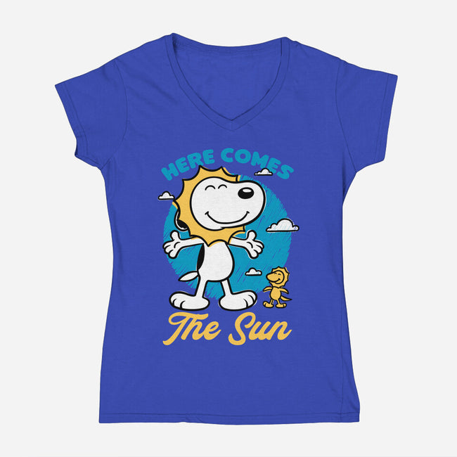 Beagle Summer Music-Womens-V-Neck-Tee-Studio Mootant