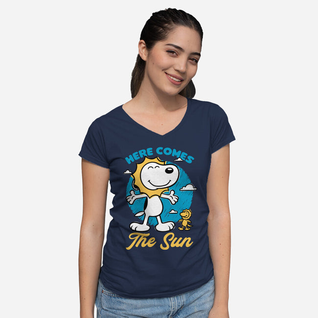 Beagle Summer Music-Womens-V-Neck-Tee-Studio Mootant