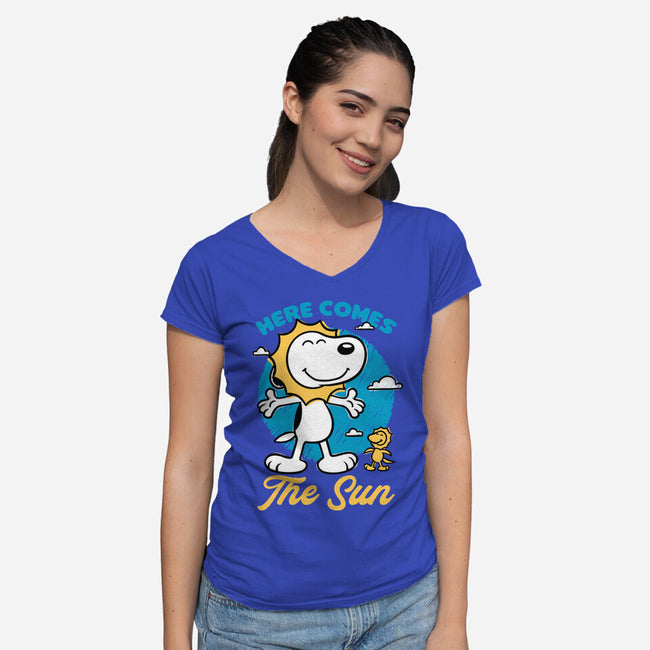 Beagle Summer Music-Womens-V-Neck-Tee-Studio Mootant