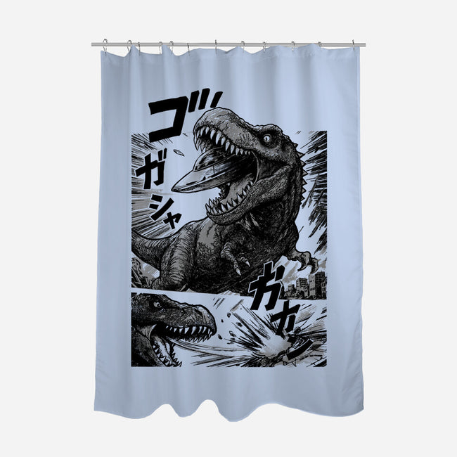 T-rex Vs Ufo-None-Polyester-Shower Curtain-fanfabio