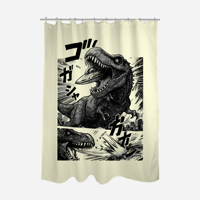 T-rex Vs Ufo-None-Polyester-Shower Curtain-fanfabio