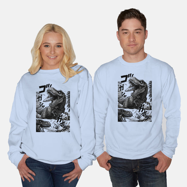 T-rex Vs Ufo-Unisex-Crew Neck-Sweatshirt-fanfabio