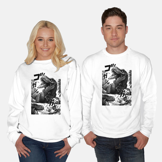 T-rex Vs Ufo-Unisex-Crew Neck-Sweatshirt-fanfabio