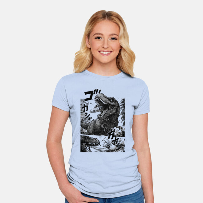 T-rex Vs Ufo-Womens-Fitted-Tee-fanfabio