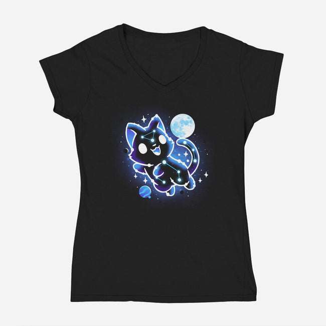 Kitten Galaxy-Womens-V-Neck-Tee-Vallina84