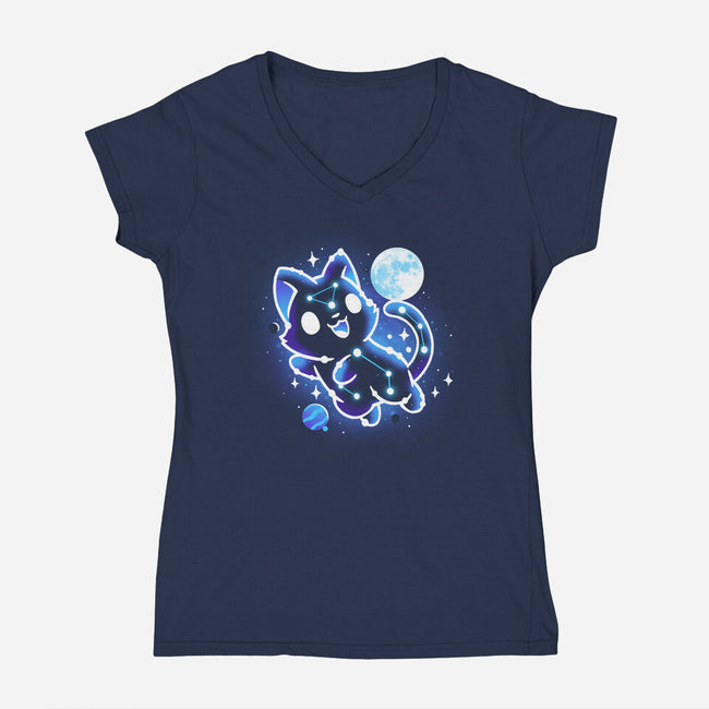Kitten Galaxy-Womens-V-Neck-Tee-Vallina84