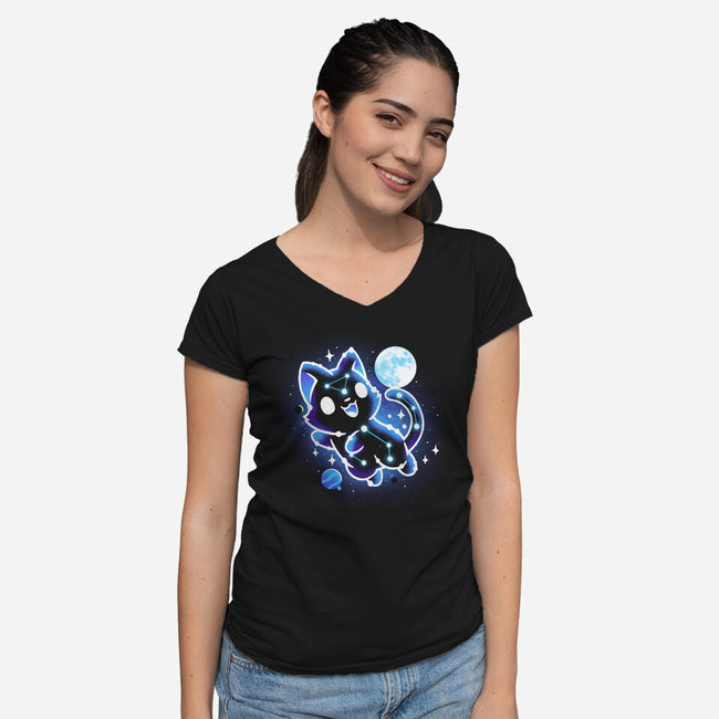 Kitten Galaxy-Womens-V-Neck-Tee-Vallina84