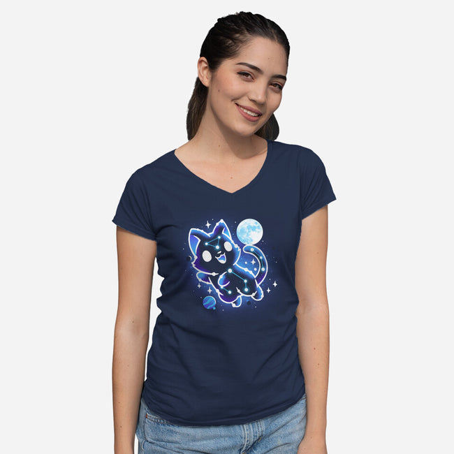 Kitten Galaxy-Womens-V-Neck-Tee-Vallina84