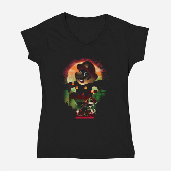 Super Plumber Race-Womens-V-Neck-Tee-dandingeroz