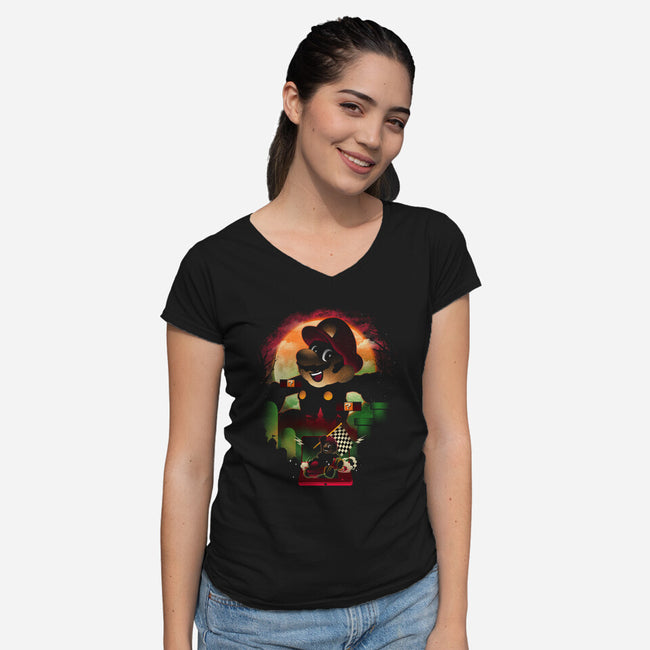 Super Plumber Race-Womens-V-Neck-Tee-dandingeroz