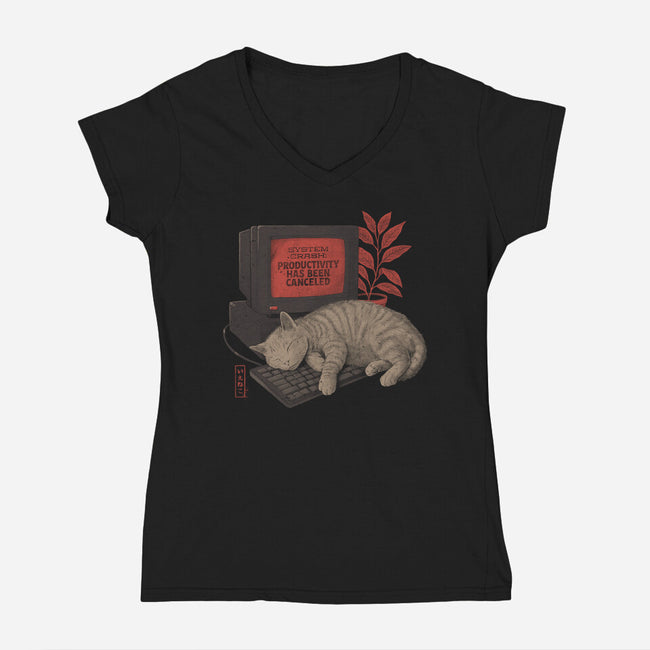 System Crash Cat-Womens-V-Neck-Tee-eduely