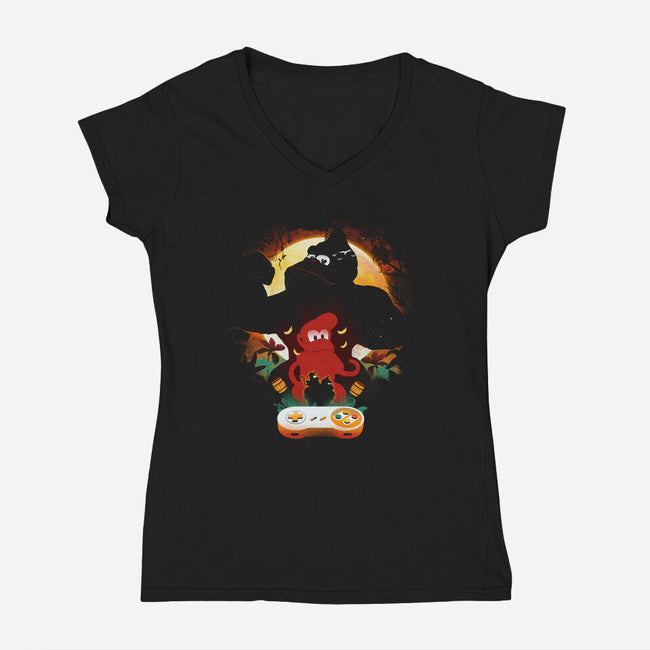 Kong Country-Womens-V-Neck-Tee-dandingeroz