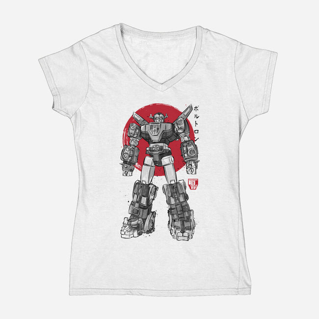 King Of The Beasts Sumi-e-Womens-V-Neck-Tee-DrMonekers