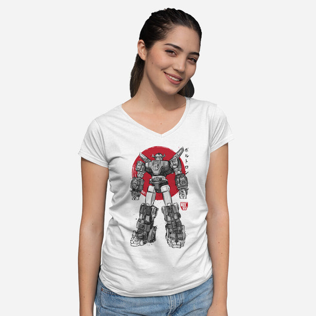King Of The Beasts Sumi-e-Womens-V-Neck-Tee-DrMonekers