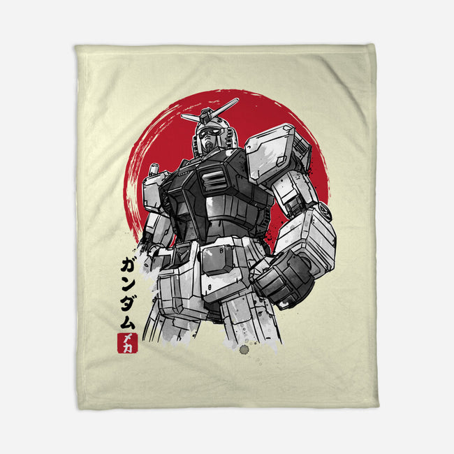 Gundam Sumi-e-None-Fleece-Blanket-DrMonekers