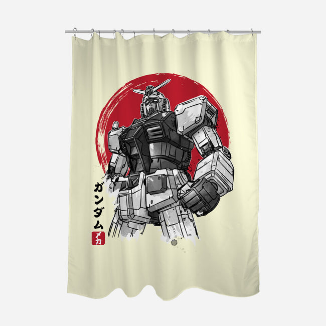 Gundam Sumi-e-None-Polyester-Shower Curtain-DrMonekers