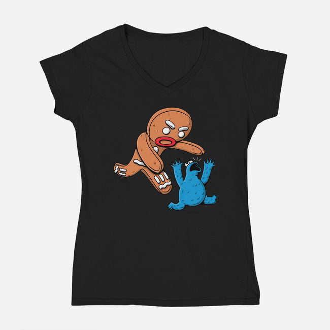 Kaiju Bread Man-Womens-V-Neck-Tee-naomori