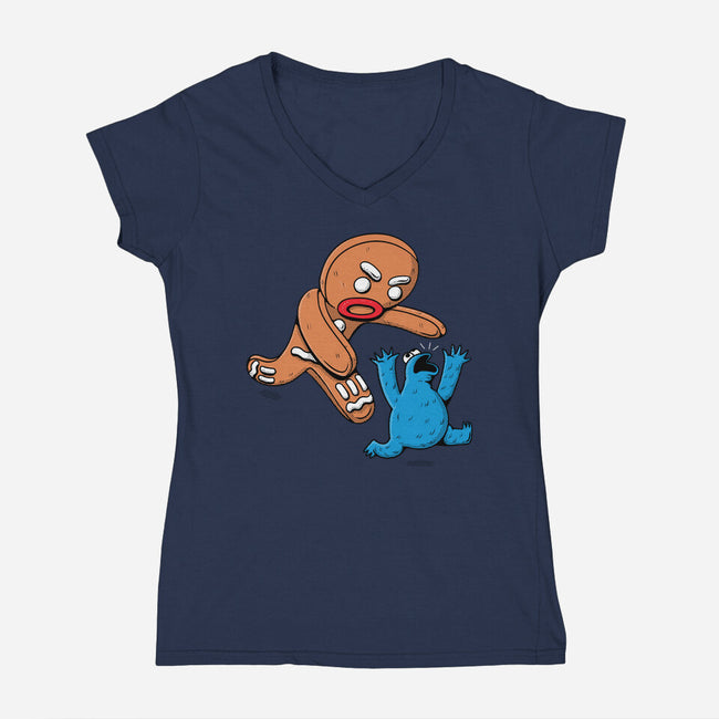 Kaiju Bread Man-Womens-V-Neck-Tee-naomori