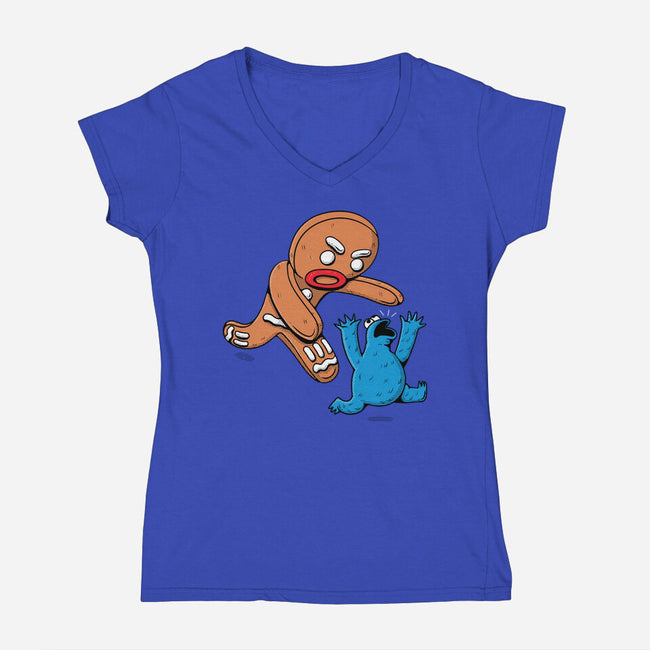 Kaiju Bread Man-Womens-V-Neck-Tee-naomori