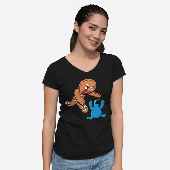 Kaiju Bread Man-Womens-V-Neck-Tee-naomori