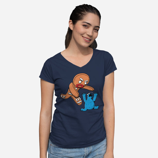 Kaiju Bread Man-Womens-V-Neck-Tee-naomori