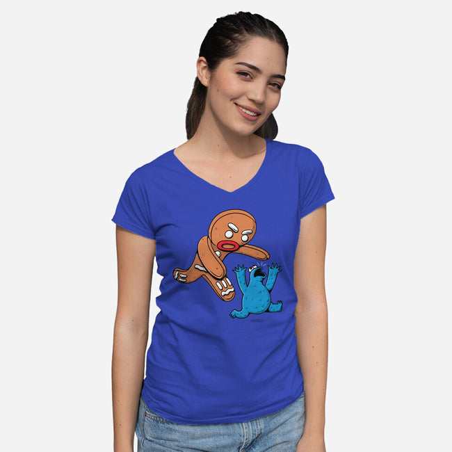 Kaiju Bread Man-Womens-V-Neck-Tee-naomori