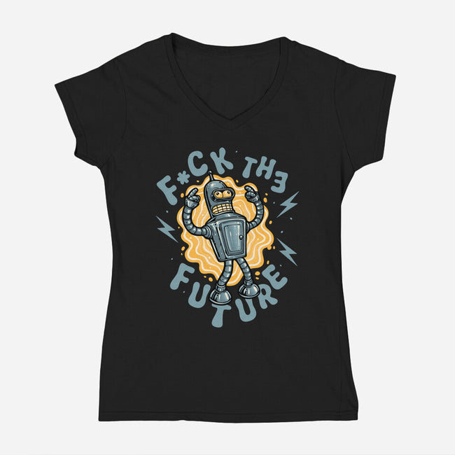 Fck The Future-Womens-V-Neck-Tee-glitchygorilla