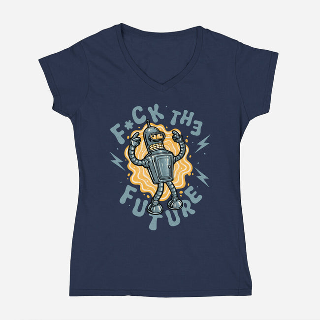 Fck The Future-Womens-V-Neck-Tee-glitchygorilla