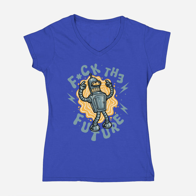 Fck The Future-Womens-V-Neck-Tee-glitchygorilla