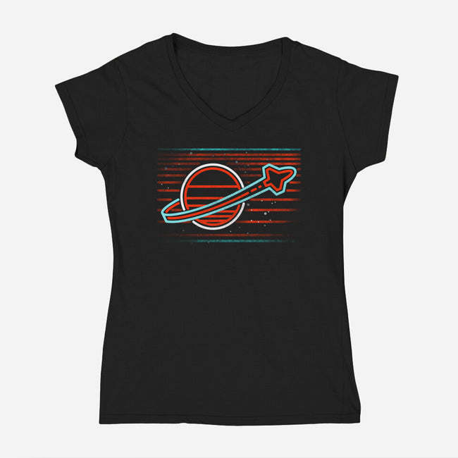 Retro Space Launch-Womens-V-Neck-Tee-rocketman_art