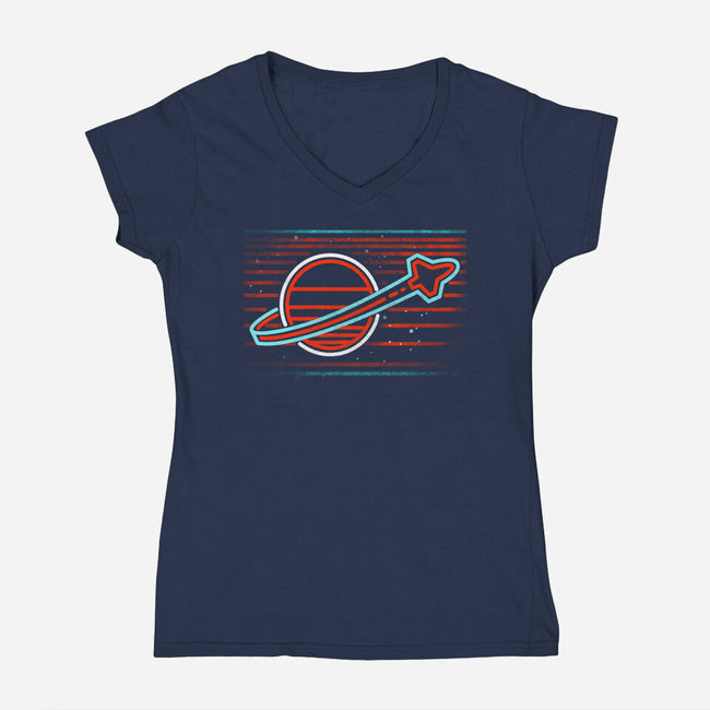 Retro Space Launch-Womens-V-Neck-Tee-rocketman_art