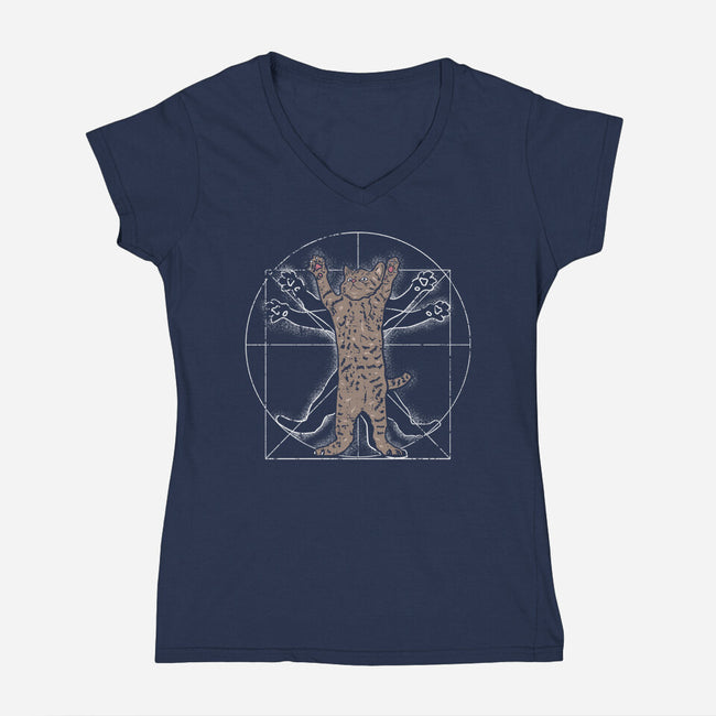 Vitruvian Cat-Womens-V-Neck-Tee-turborat14