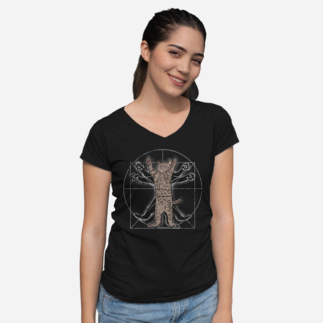 Vitruvian Cat-Womens-V-Neck-Tee-turborat14