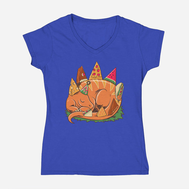 Snackasaurus Snooze-Womens-V-Neck-Tee-spoilerinc