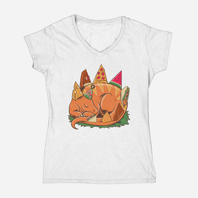 Snackasaurus Snooze-Womens-V-Neck-Tee-spoilerinc