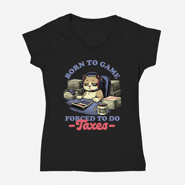 Cat Gamer Taxes-Womens-V-Neck-Tee-Studio Mootant